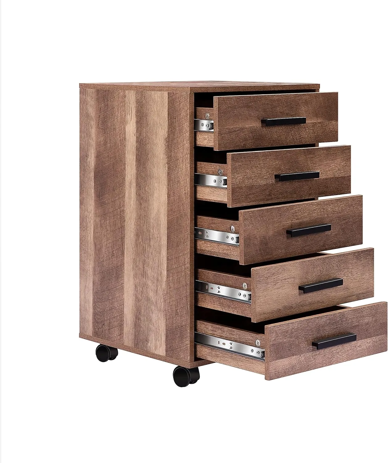 Naomi Home Parker Modern 5 Drawer Dresser Cabinet with Fashionable Handles, Swivel Casters, Small Wood Dresser for Bedroom with Industrial Design, Dressers & Chests of Drawers, Chestnut