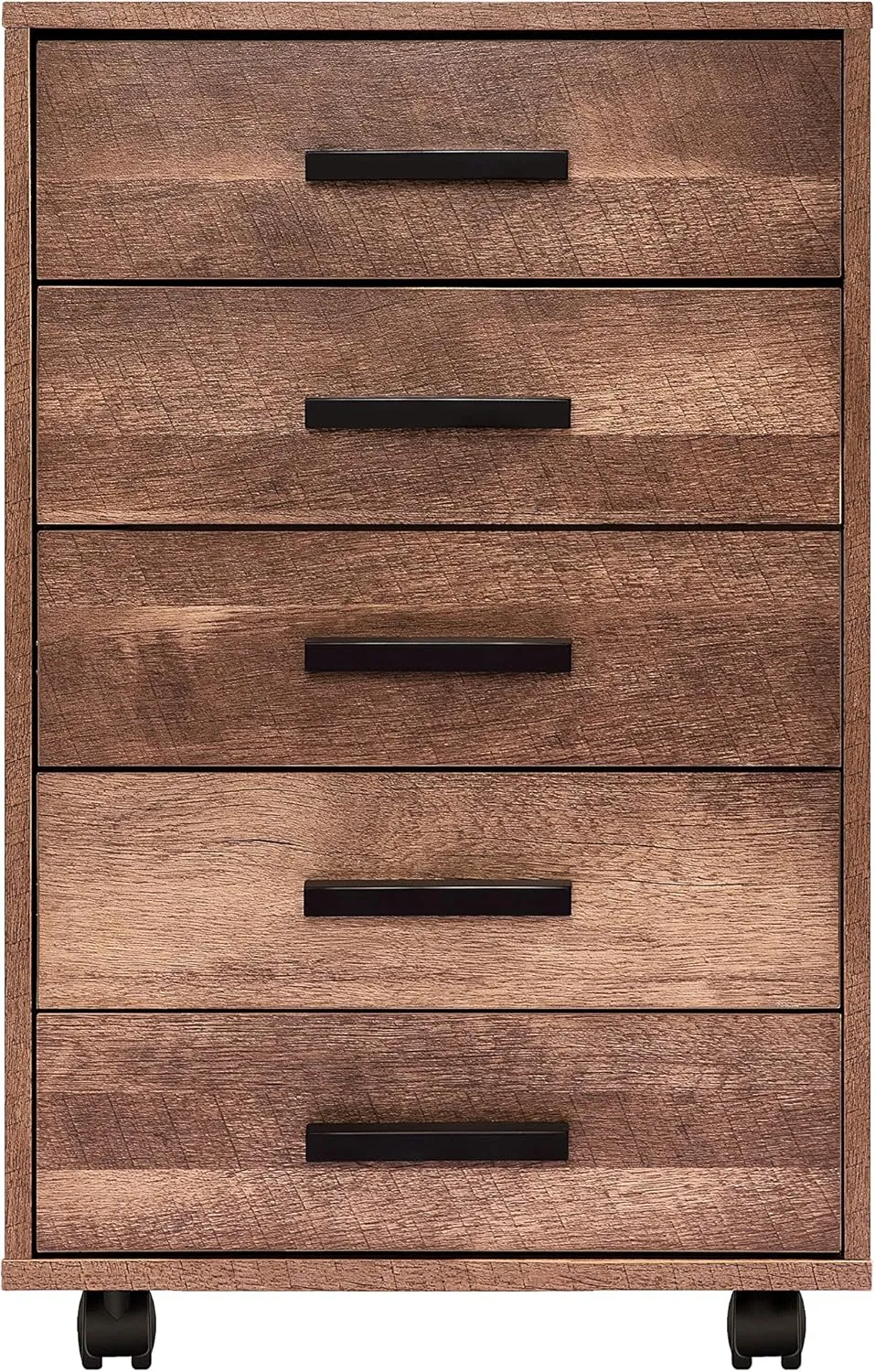 Naomi Home Parker Modern 5 Drawer Dresser Cabinet with Fashionable Handles, Swivel Casters, Small Wood Dresser for Bedroom with Industrial Design, Dressers & Chests of Drawers, Chestnut
