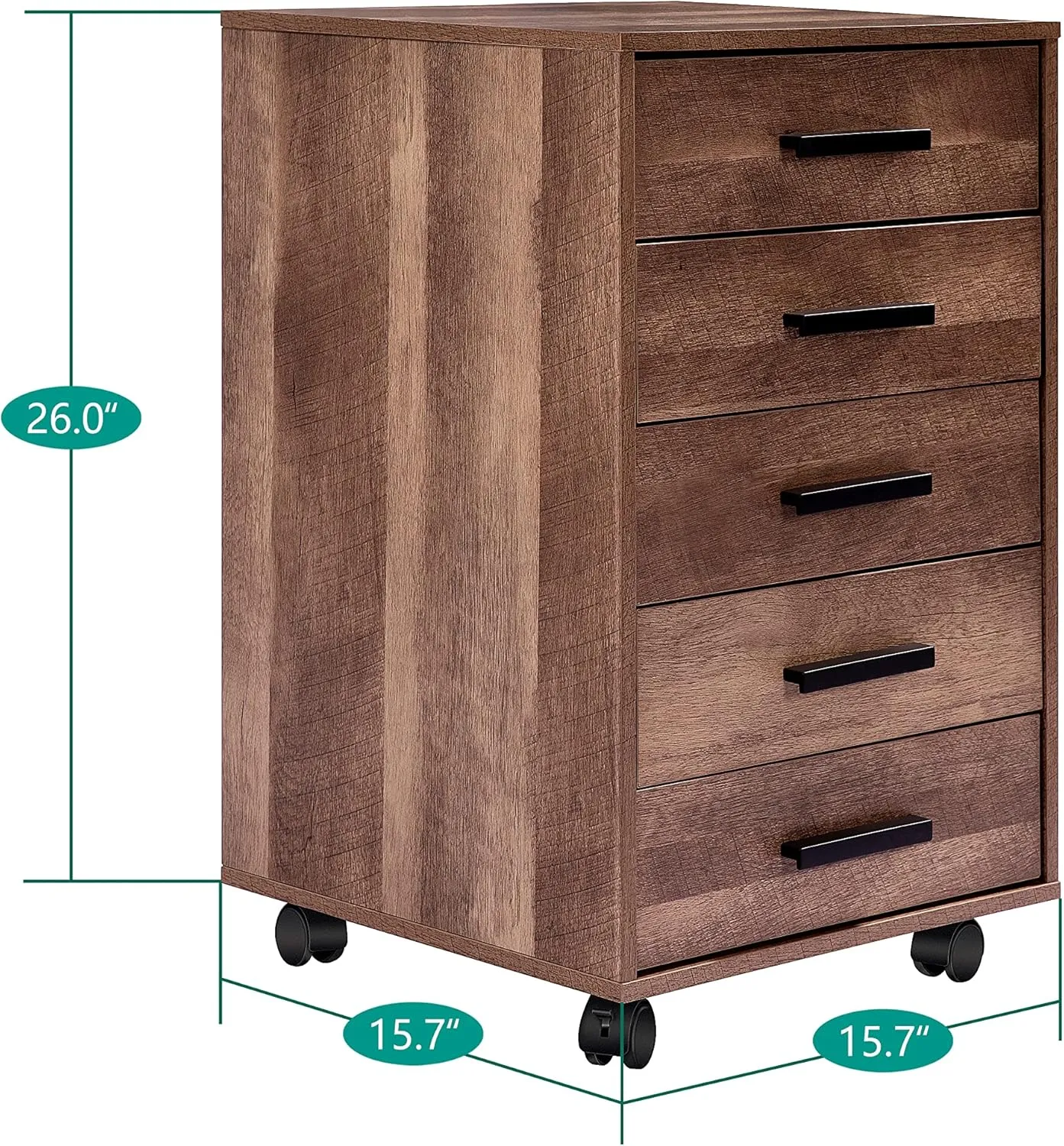 Naomi Home Parker Modern 5 Drawer Dresser Cabinet with Fashionable Handles, Swivel Casters, Small Wood Dresser for Bedroom with Industrial Design, Dressers & Chests of Drawers, Chestnut