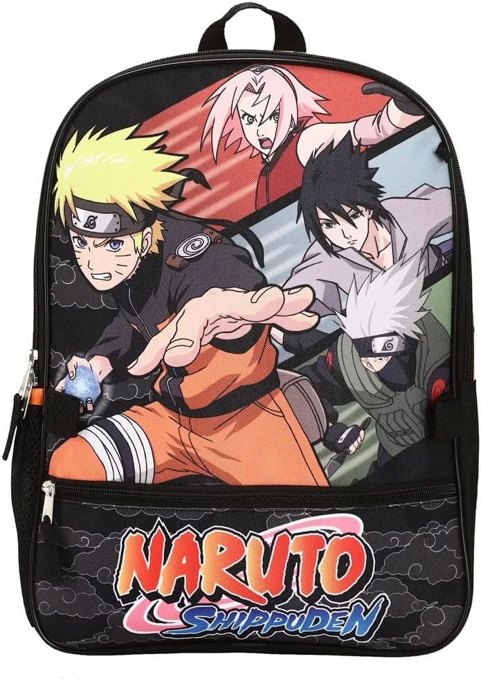 Naruto Anime Character Print Orange and Black 5-Piece Backpack Set For Boys