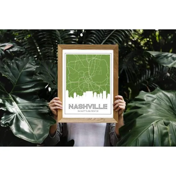 Nashville, Tennessee skyline and map