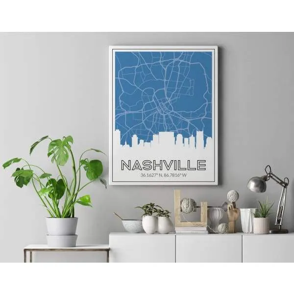Nashville, Tennessee skyline and map