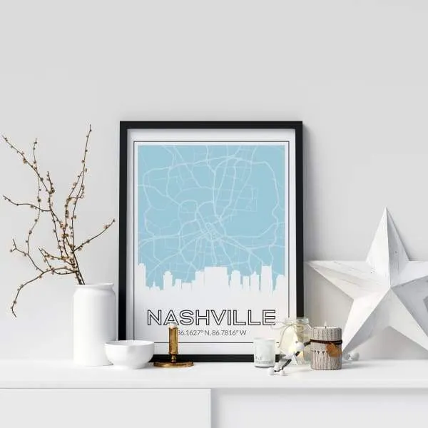Nashville, Tennessee skyline and map