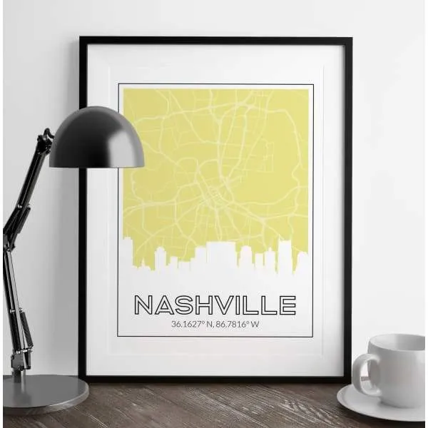Nashville, Tennessee skyline and map