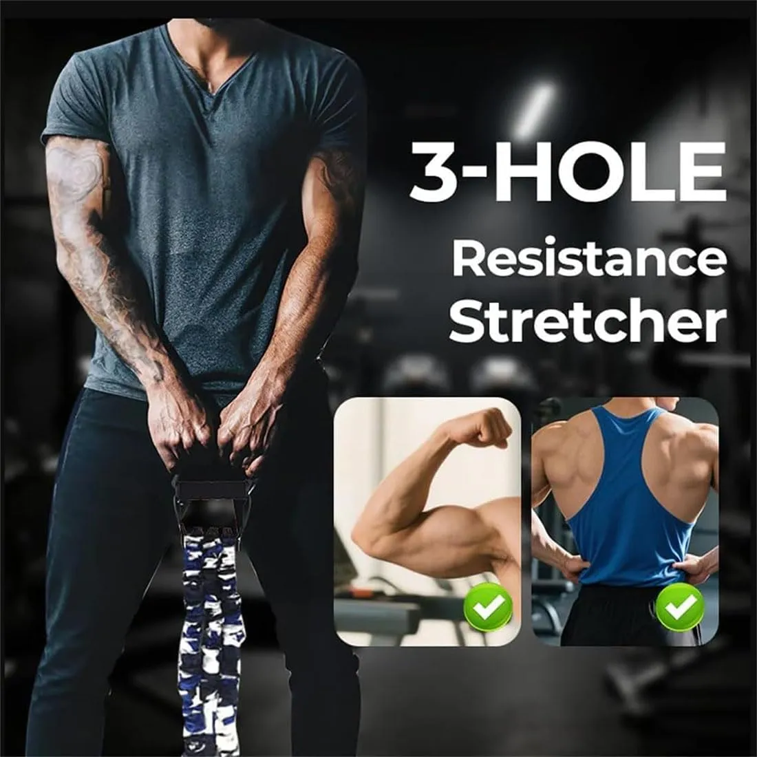 Natural Latex 3-Hole Resistance Stretcher, 3-Way Natural Latex Resistance Band, High Elasticity & Tear Resistant Exercise Bands with Handles & Adjustable Detachable Resistance Tubes
