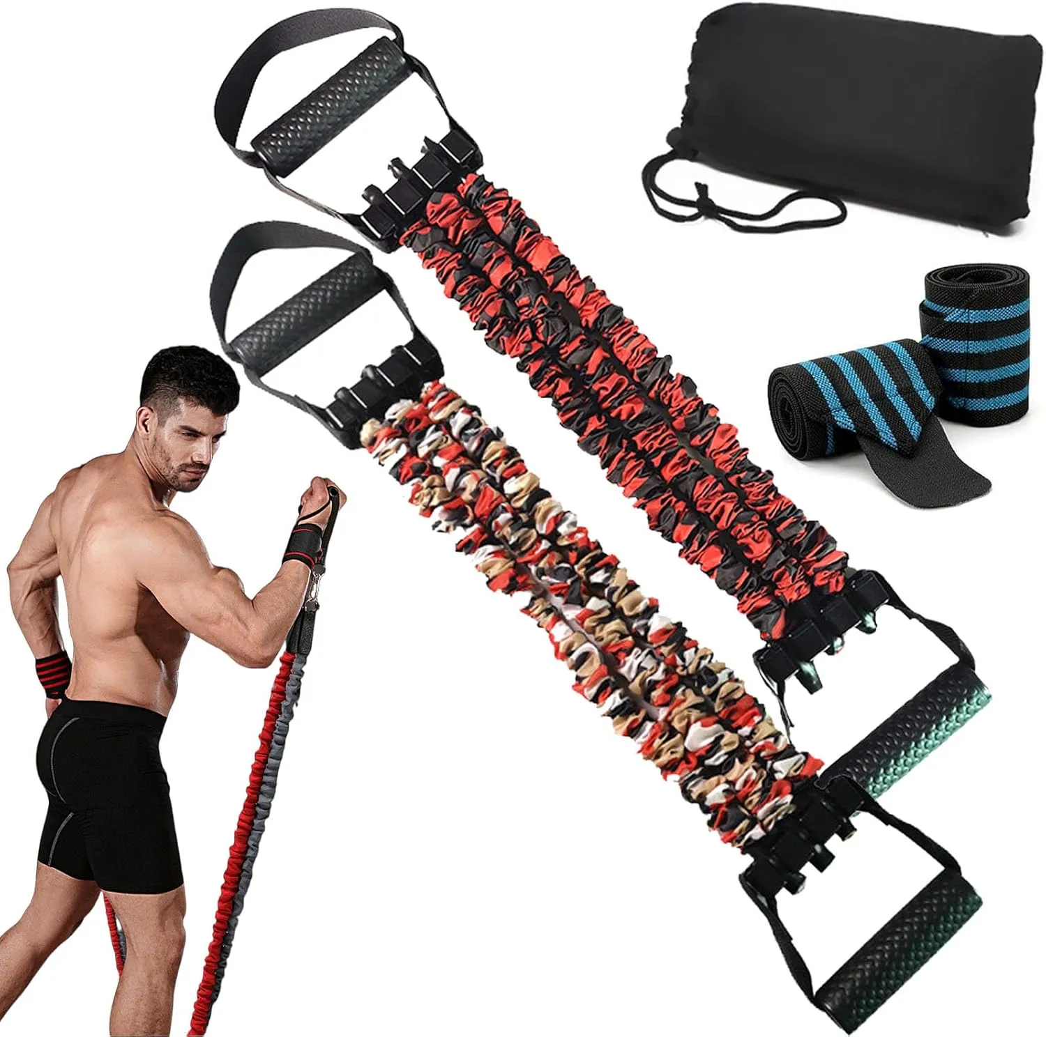 Natural Latex 3-Hole Resistance Stretcher, 3-Way Natural Latex Resistance Band, High Elasticity & Tear Resistant Exercise Bands with Handles & Adjustable Detachable Resistance Tubes