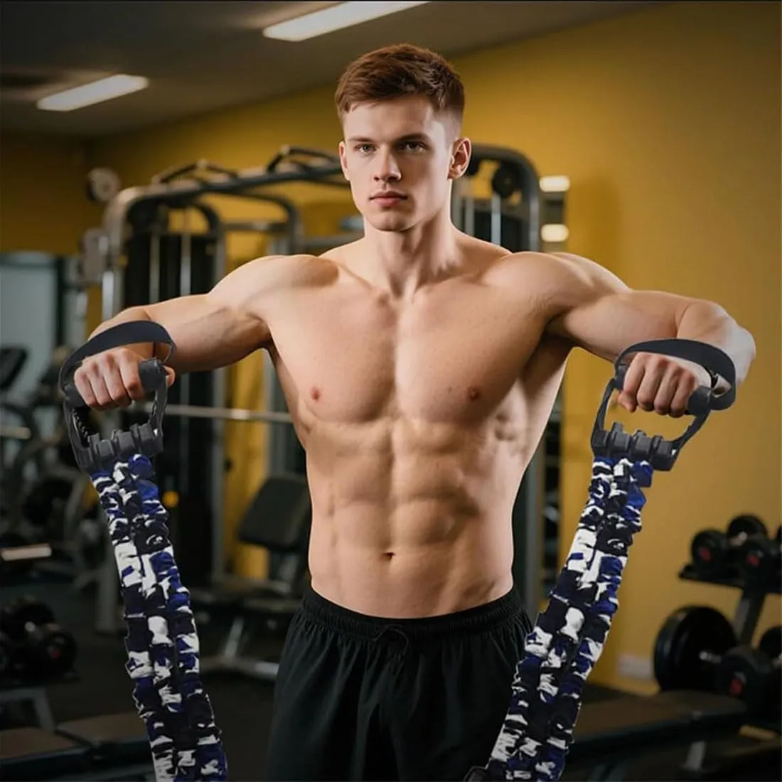 Natural Latex 3-Hole Resistance Stretcher, 3-Way Natural Latex Resistance Band, High Elasticity & Tear Resistant Exercise Bands with Handles & Adjustable Detachable Resistance Tubes