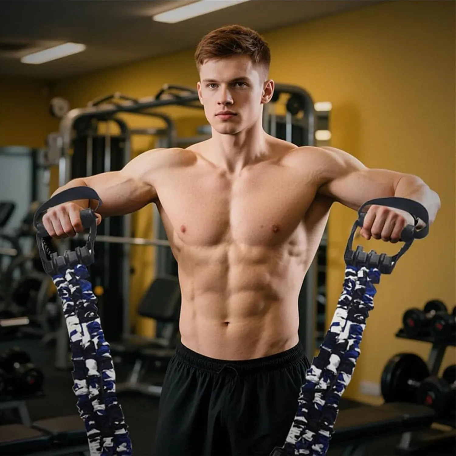 Natural Latex 3-Hole Resistance Stretcher, Chest Expander Stretch Bands, High Elasticity & Tear Resistant Exercise Bands with Handles, Unisex