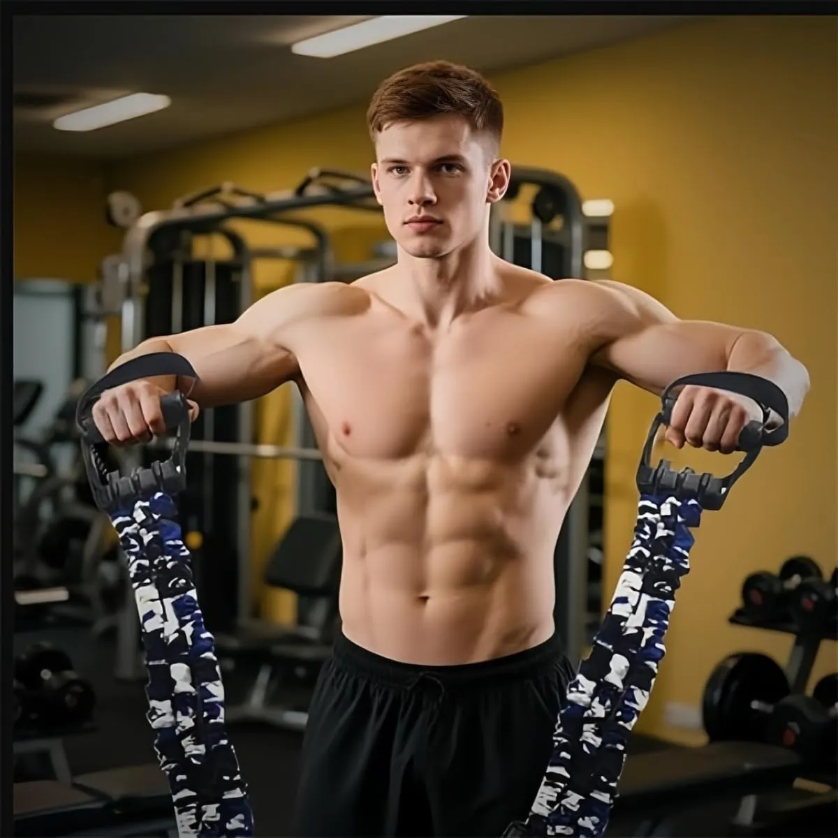 Natural Latex 3-Hole Resistance Stretcher,Chest Expander Stretch Bands for Men,High Elasticity & Tear Resistant Exercise Bands with Handles,Stretch & Strength Equipment for Men & Women