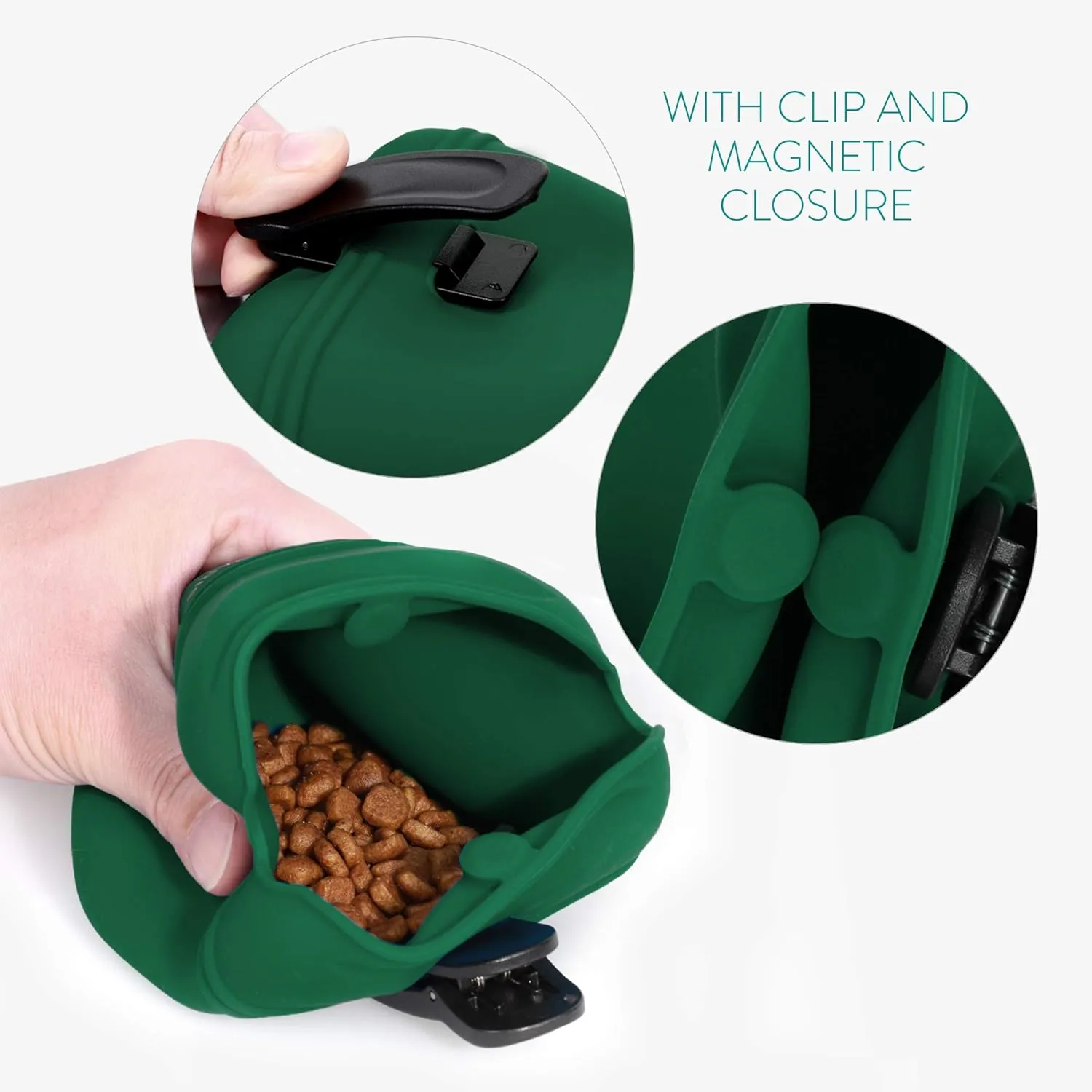 Navaris Silicone Dog Treat Pouch - Training Pet Puppy Bag Pocket Snack Treat Food Holder with Clip for Belt for Dog Walks - Set of 2