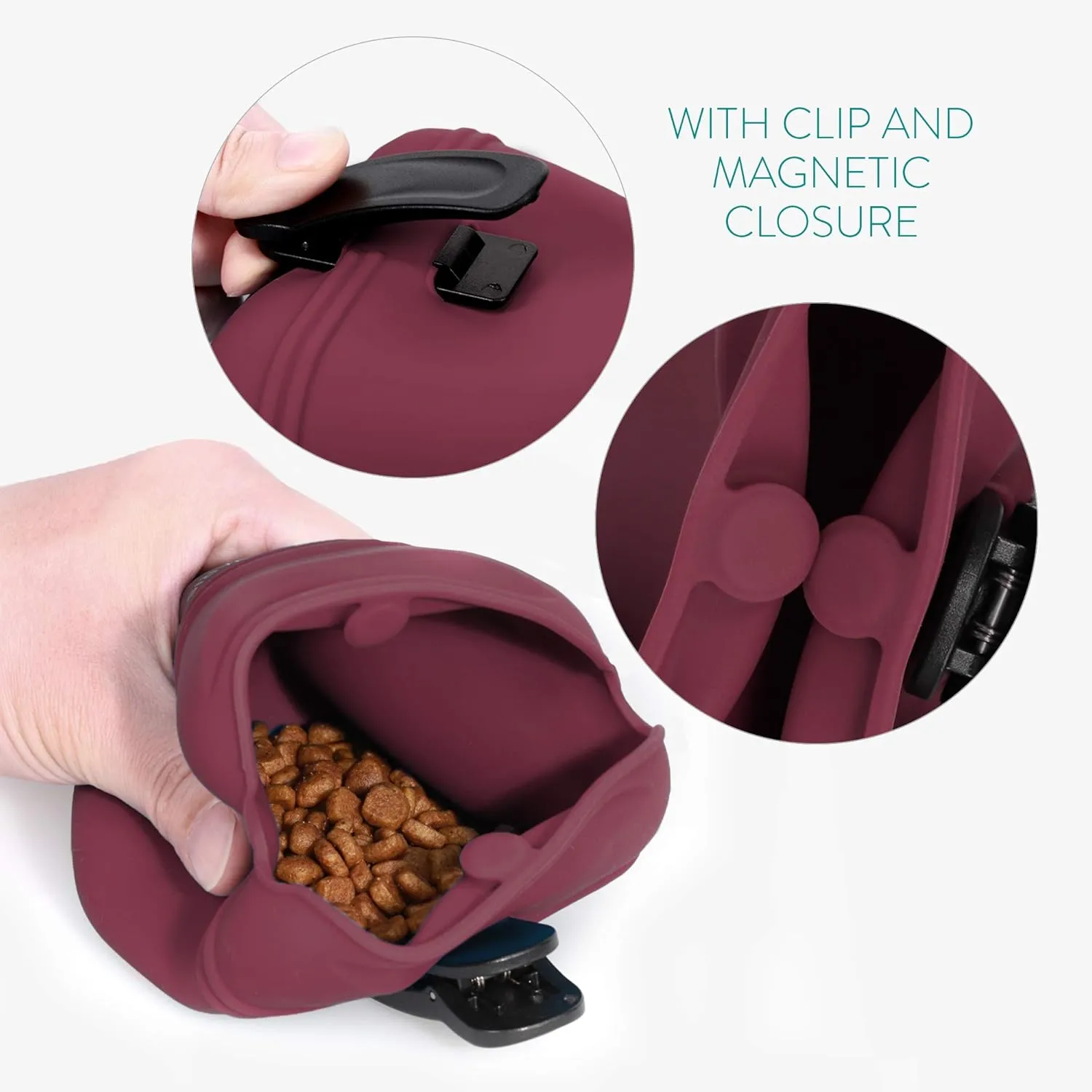 Navaris Silicone Dog Treat Pouch - Training Pet Puppy Bag Pocket Snack Treat Food Holder with Clip for Belt for Dog Walks - Set of 2