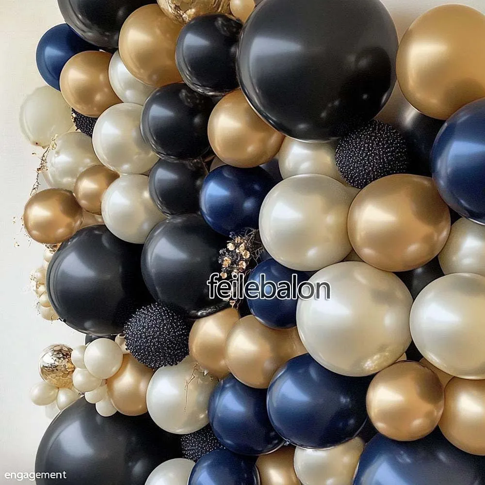Navy Blue Black Balloon Arch - Double Stuffed Pearl White Sand, Dark Royal Blue Gold Balloon Garland Kit for Birthday Anniversary 2025 Graduation Men Party Decoration