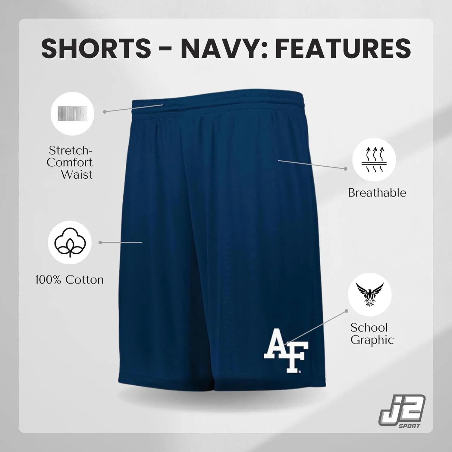 Navy Collegiate Shorts with Pocket, Officially Licensed Cotton Jersey Short