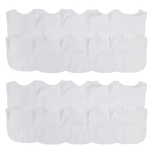 Neat Solutions 2-Ply Knit Terry Solid Color Feeder Bibs in White - 20 Pack