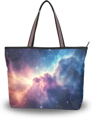 Nebula Purple Fantasy Tote Bag for Women Durable Designer Handbag with Zipper for Daily Use Travel L