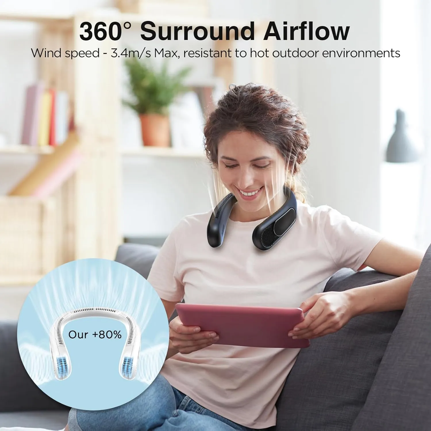 Neck Fan, Hands Free Bladeless Neck Fans Portable Rechargeable, 6000 mAh Battery Operated Wearable Personal Fan, Cooling Neck Fan, 3 Speeds, USB Fan Gifts for Men, Women, Travel, Outdoor