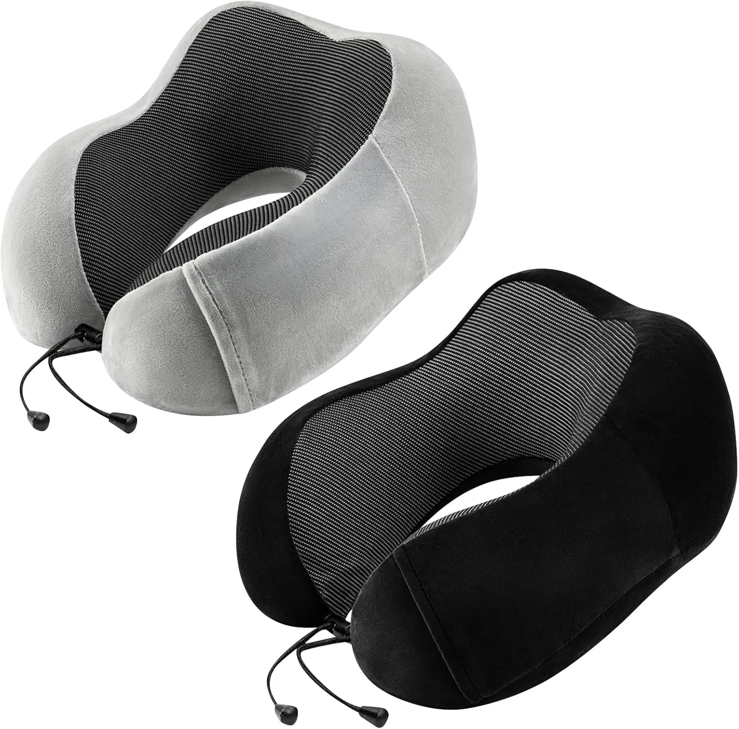 Neck Pillow Airplane-2 Pack Memory Foam Travel Pillow, Soft Support Travel Neck Pillow for Travelling, Sleeping Rest, Car, Train and Home Use (Black&Grey)