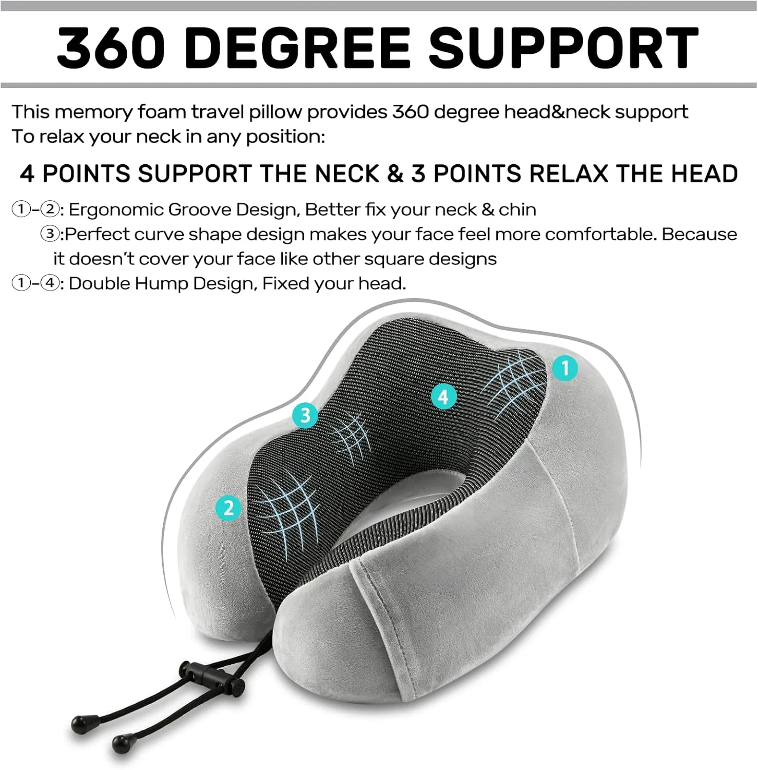 Neck Pillow Airplane-2 Pack Memory Foam Travel Pillow, Soft Support Travel Neck Pillow for Travelling, Sleeping Rest, Car, Train and Home Use (Black&Grey)