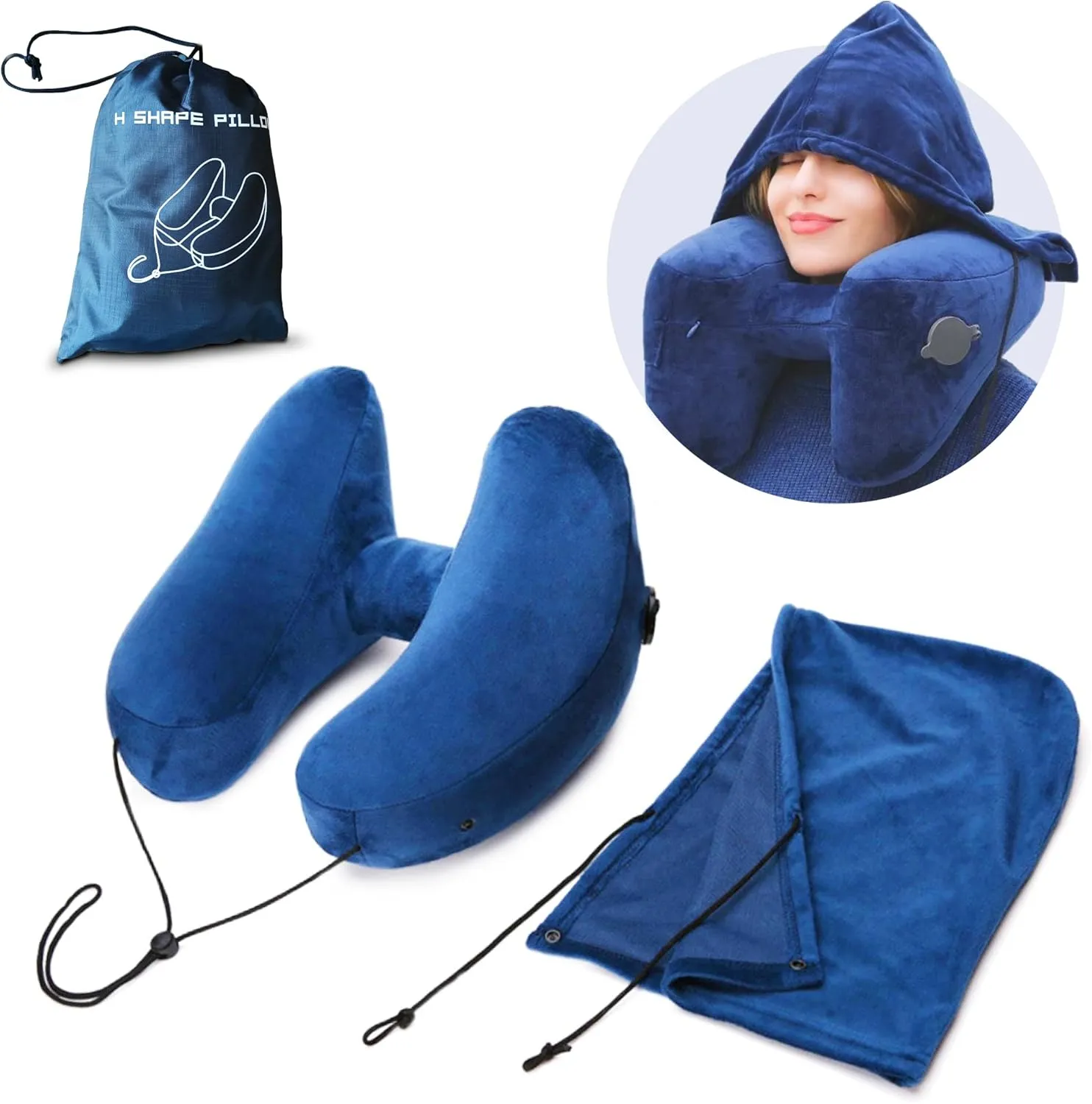 Neck Pillows for Sleeping Travel – Premium Travel Neck Support Plane Pillow – Travel Hoodie Pillow with Storage Bag – U-Shaped Flight Pillow with Side Pocket – Comfortable Hidden Zipper