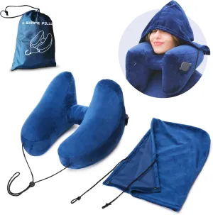 Neck Pillows for Sleeping Travel – Premium Travel Neck Support Plane Pillow – Travel Hoodie Pillow with Storage Bag – U-Shaped Flight Pillow with Side Pocket – Comfortable Hidden Zipper