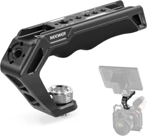 NEEWER Camera Top Handle with 3/8" ARRI Locating Pins, Comfort Silicone Grip with 1/4" 3/8" Threads and 3 Cold Shoes, Compatible with SmallRig Handles Camera Cages Video Rigs, CA007