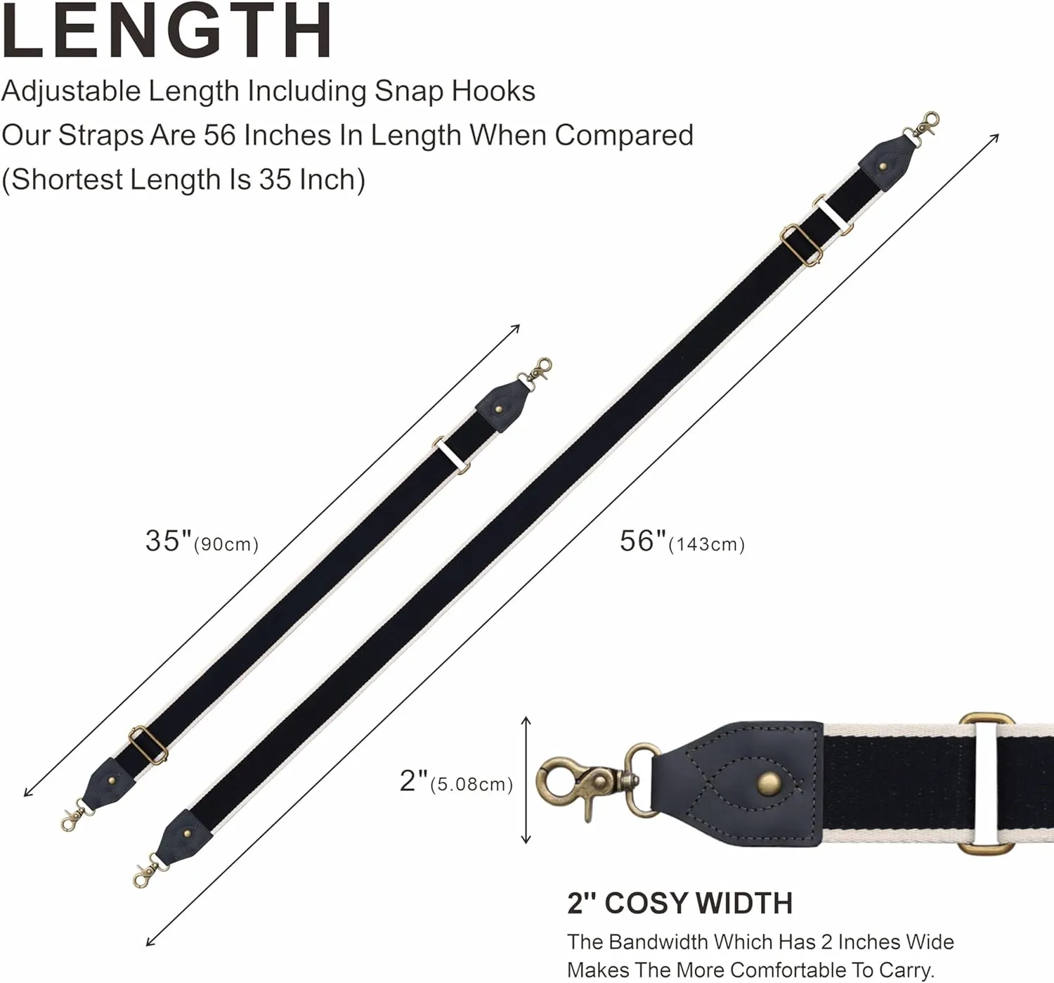 Nefelibata Purse Strap-2"Crazy Horse Leather Wide Shoulder Strap Adjustable Replacement,Retro knit Embroidery Multi-pattern Crossbody Bag Straps for Handbag,Crossbody Bags(Leather Striped Black White)