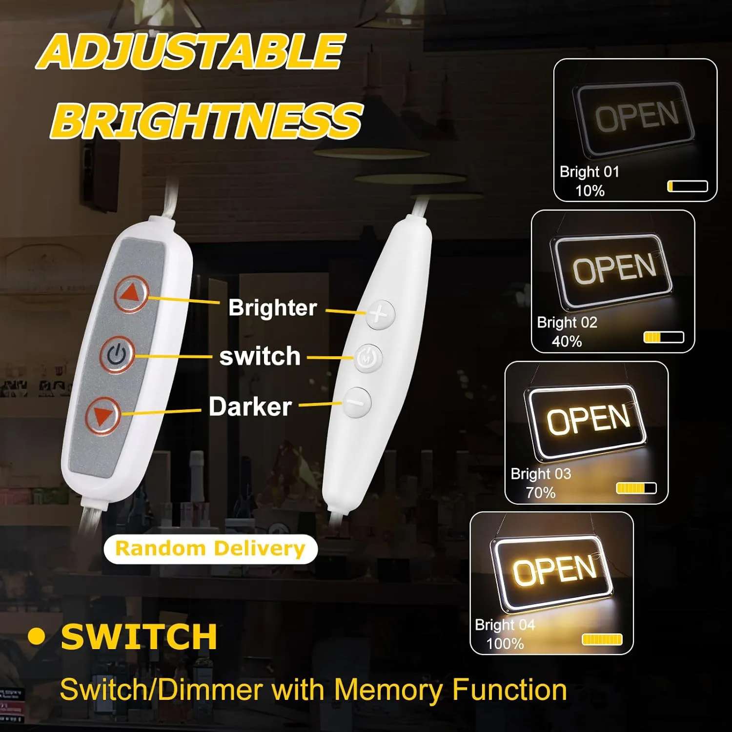 Neon Open Sign 16''x9'', Super Bright LED Open Signs for Business, Adjustable Brightness Open Sign Powered by USB with ON/OFF Switch, for Party Club Hotel Window Wall Store (White&Yellow, Vertical)