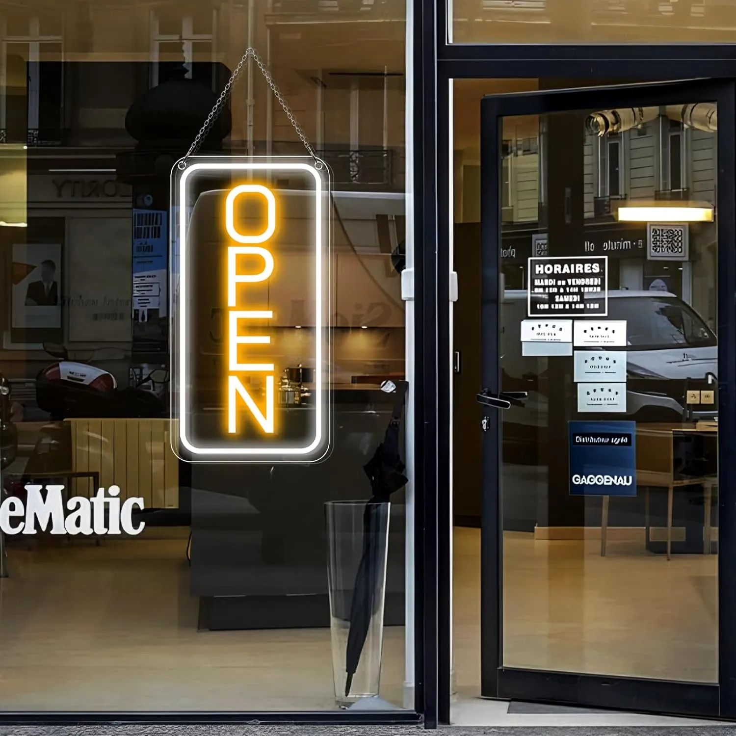 Neon Open Sign 16''x9'', Super Bright LED Open Signs for Business, Adjustable Brightness Open Sign Powered by USB with ON/OFF Switch, for Party Club Hotel Window Wall Store (White&Yellow, Vertical)