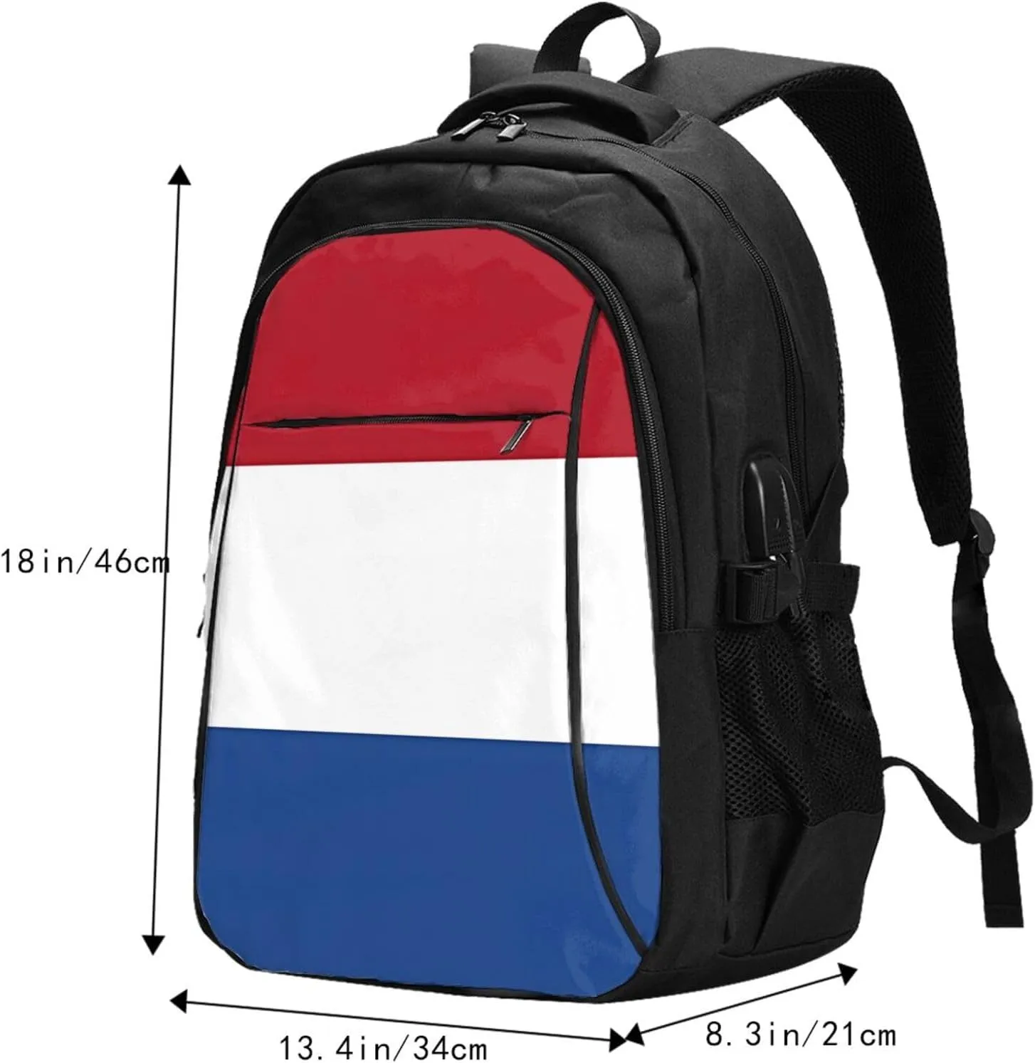 Netherlands Holland Flag Travel Backpacks Casual Backpack Large Capacity Laptop Rucksack Luggage Daypacks with USB Charging Port Multi-Pockets Bags for Hiking