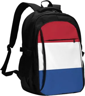 Netherlands Holland Flag Travel Backpacks Casual Backpack Large Capacity Laptop Rucksack Luggage Daypacks with USB Charging Port Multi-Pockets Bags for Hiking