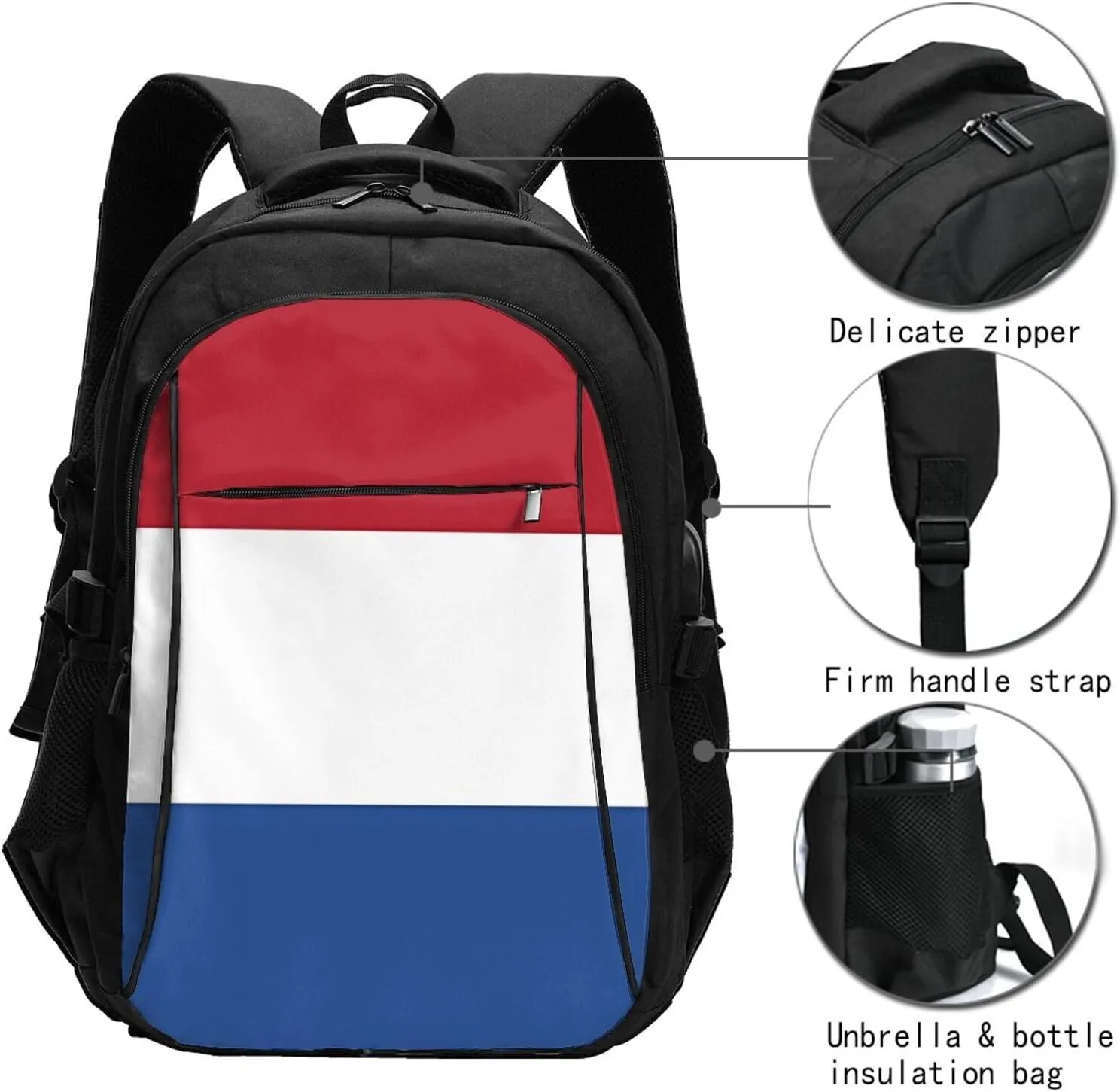 Netherlands Holland Flag Travel Backpacks Casual Backpack Large Capacity Laptop Rucksack Luggage Daypacks with USB Charging Port Multi-Pockets Bags for Hiking
