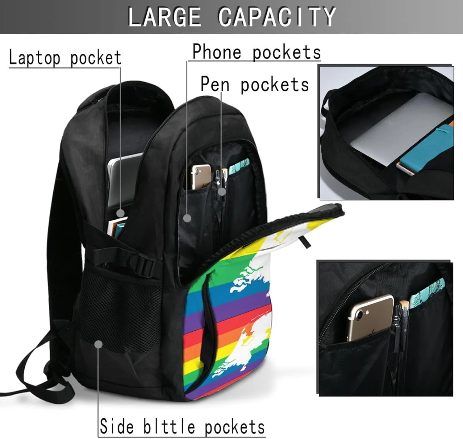 Netherlands Holland LGBT Pride Flag Travel Backpacks Casual Backpack Large Capacity Laptop Rucksack Luggage Daypacks with USB Charging Port Multi-Pockets Bags for Hiking