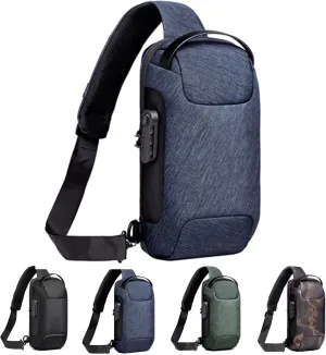 New Carbon Fiber Streamline Anti-Theft Sling Bag, Usb Charging Sport Sling, Waterproof Shoulder Backpack (Blue-B)