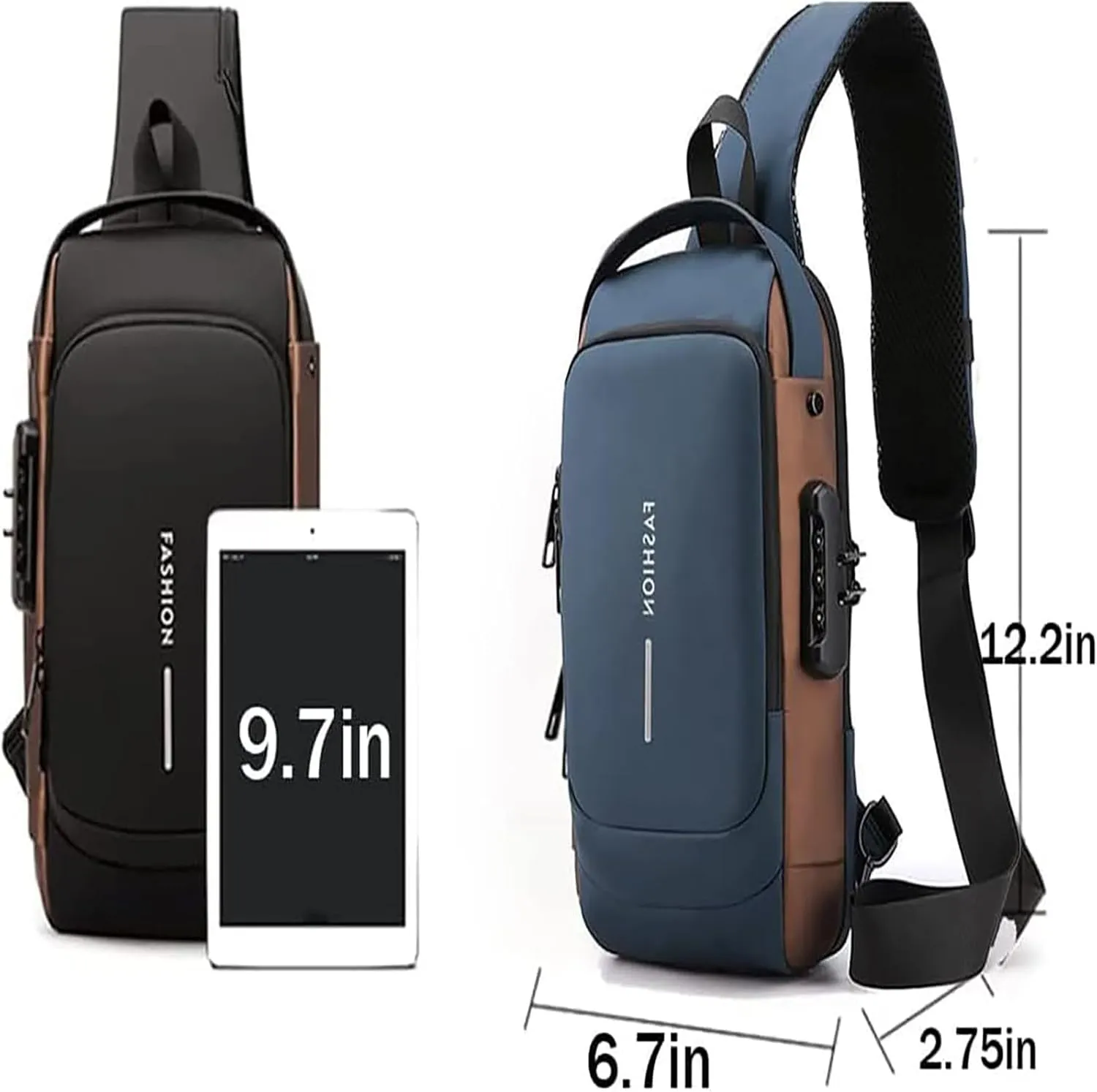 New Carbon Fiber Streamline Anti-Theft Sling Bag, Usb Charging Sport Sling, Waterproof Shoulder Backpack (Blue-B)