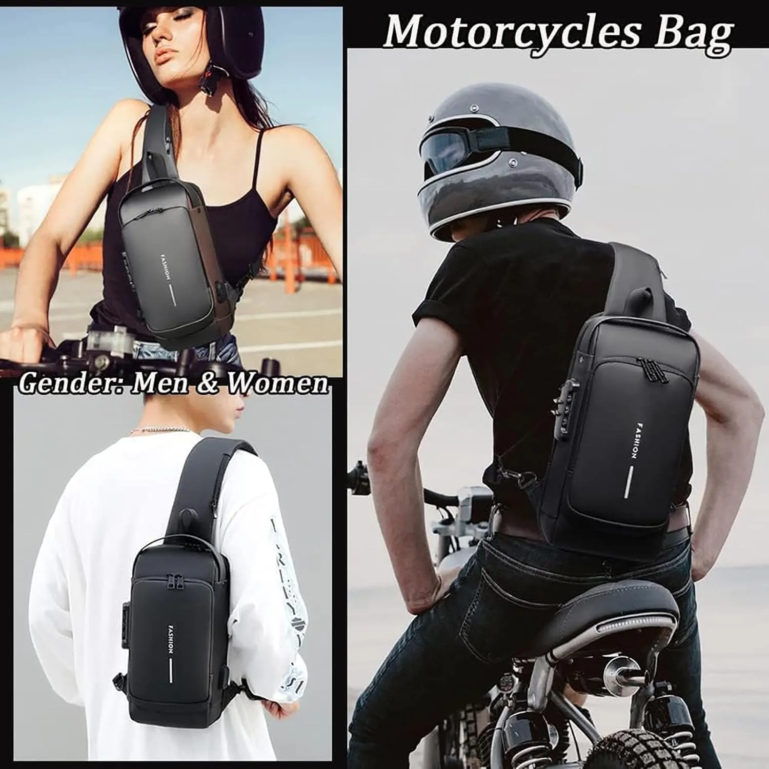 New Carbon Fiber Streamline Anti-Theft Sling Bag, Usb Charging Sport Sling, Waterproof Shoulder Backpack (Blue-B)