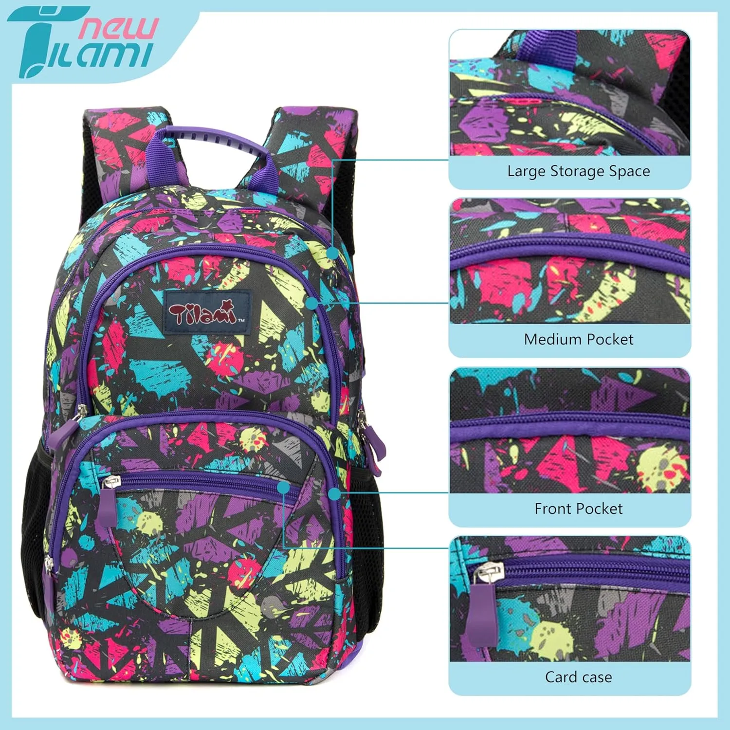 NEW TILAMI 14 Inch kid Toddler Backpack Boys Girls School Bag Kindergarten Elementary Cute Backpacks, Doodle colored
