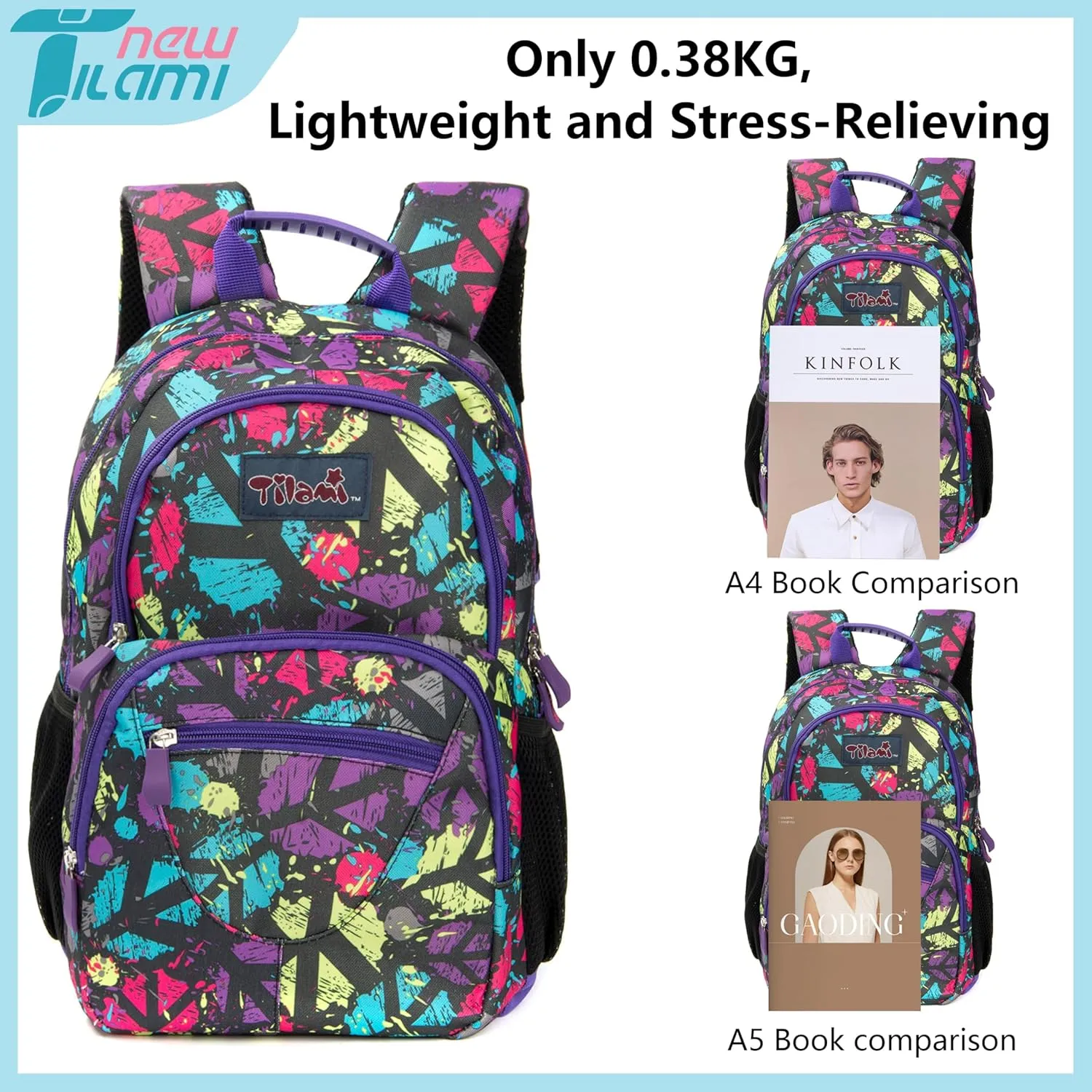 NEW TILAMI 14 Inch kid Toddler Backpack Boys Girls School Bag Kindergarten Elementary Cute Backpacks, Doodle colored
