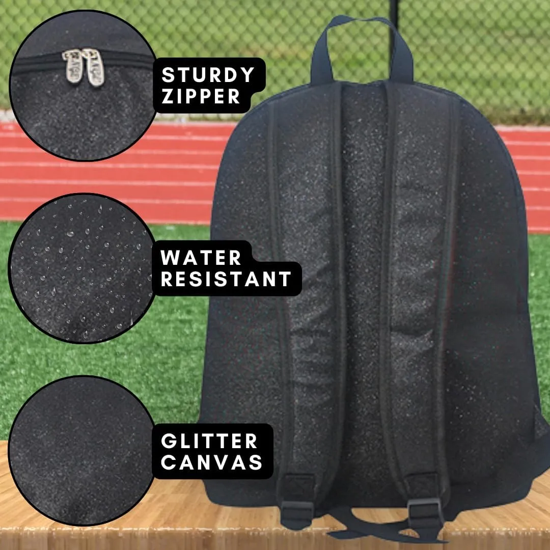 NGIL Large Glitter Cheer Backpack for Competitions, Dance, and Practice – Cheerleading Bag with Accessories Storage, Sparkle Bookbag for Cheerleaders, Coaches, and Competition Gear (Glitter-Black)