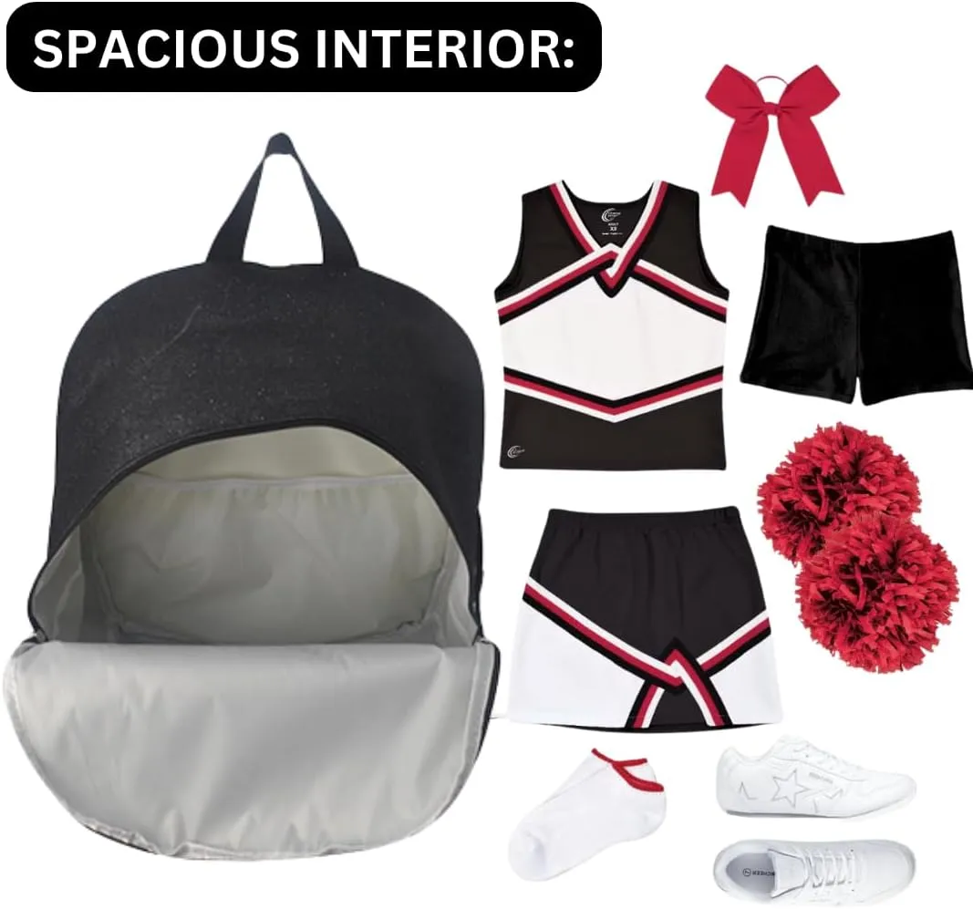 NGIL Large Glitter Cheer Backpack for Competitions, Dance, and Practice – Cheerleading Bag with Accessories Storage, Sparkle Bookbag for Cheerleaders, Coaches, and Competition Gear (Glitter-Black)