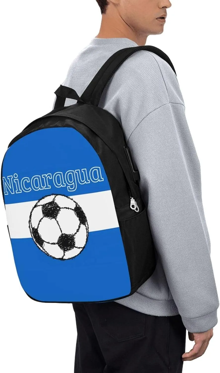 Nicaragua Football Soccer Flag Laptop Backpacks Travel Backpack Casual Business Daypack Sport Rucksack Computer Bag Fits up to 17 Inch Notebook with USB Port