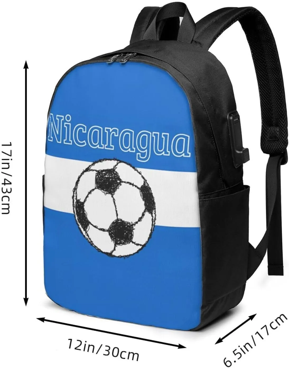 Nicaragua Football Soccer Flag Laptop Backpacks Travel Backpack Casual Business Daypack Sport Rucksack Computer Bag Fits up to 17 Inch Notebook with USB Port
