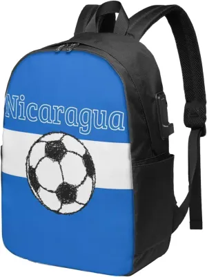 Nicaragua Football Soccer Flag Laptop Backpacks Travel Backpack Casual Business Daypack Sport Rucksack Computer Bag Fits up to 17 Inch Notebook with USB Port