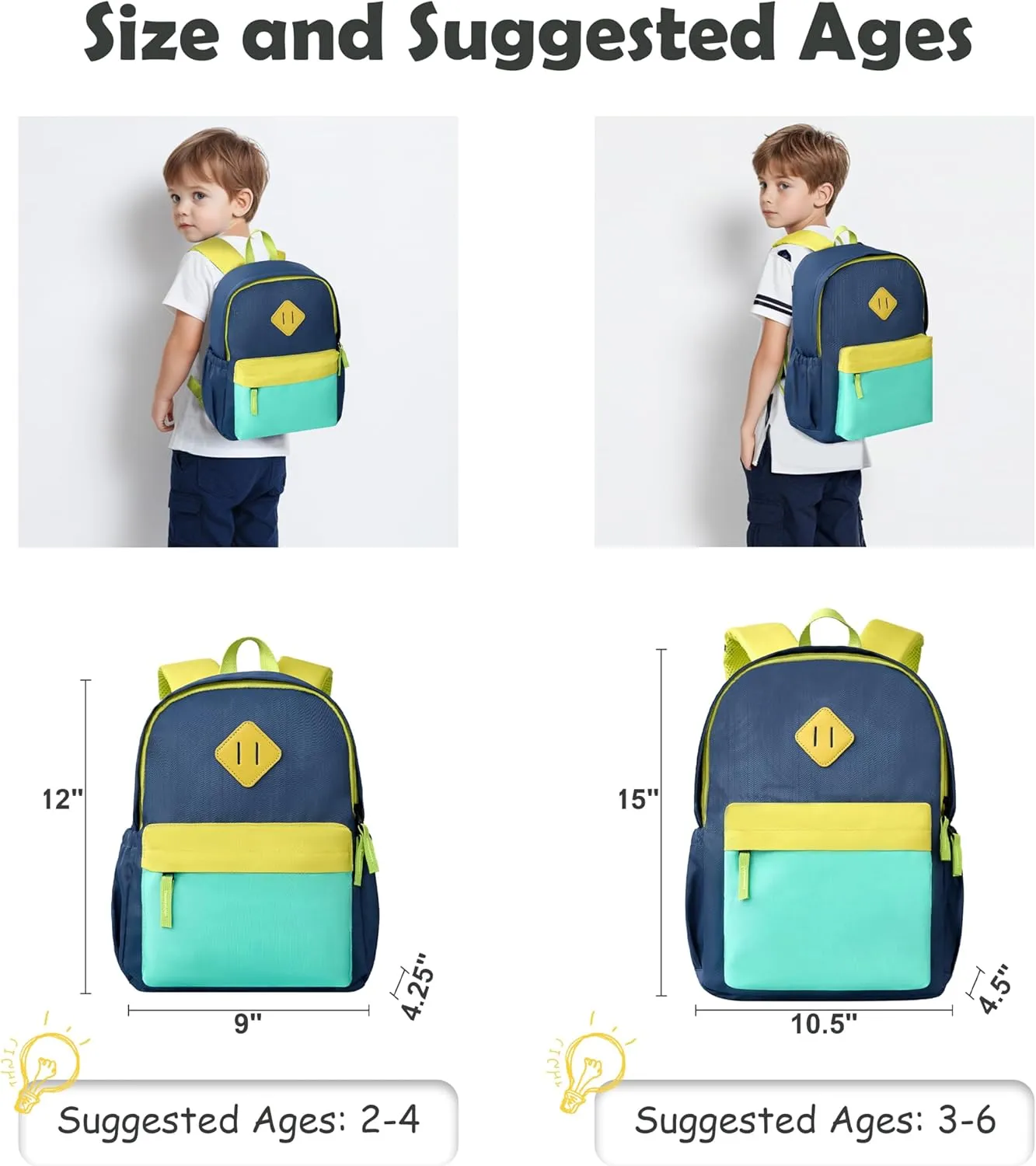 NICE CHOICE Toddler Mini Backpack for Preschool Boys Girls, Outdoor Lightweight Kindergarten Elementary School Backpack Bag for Little Kids,Travel & Everyday Use, 12" H, For 2-4 Years