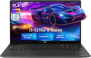 NIMO 17.3 FHD-Laptop, Intel 6-Cores i3-1215U (Beat i5-1135G7, Up to 4.4GHz) 16GB RAM 512GB SSD 65W Type-C Fingerprint Backlit Keyboard IPS Business Computer, Wi-Fi 6 Win 11