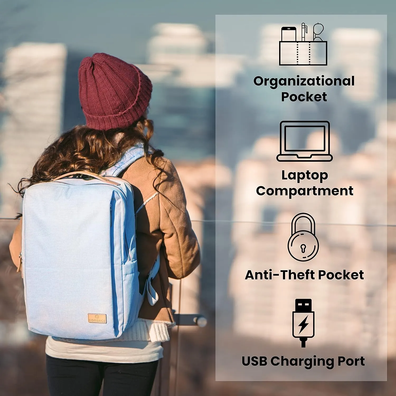 Nordace Siena Smart Backpack with USB Charging - 15.6 Inch Laptop Backpack, 19L Daily Backpack for Travel, Everyday, or Work (Aqua)