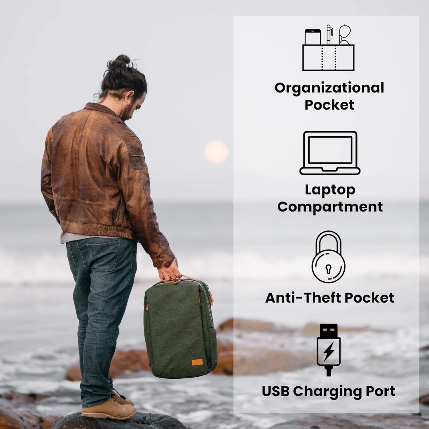 Nordace Siena Smart Backpack with USB Charging - 15.6 Inch Laptop Backpack, 19L Daily Backpack for Travel, Everyday, or Work (Dark Green)