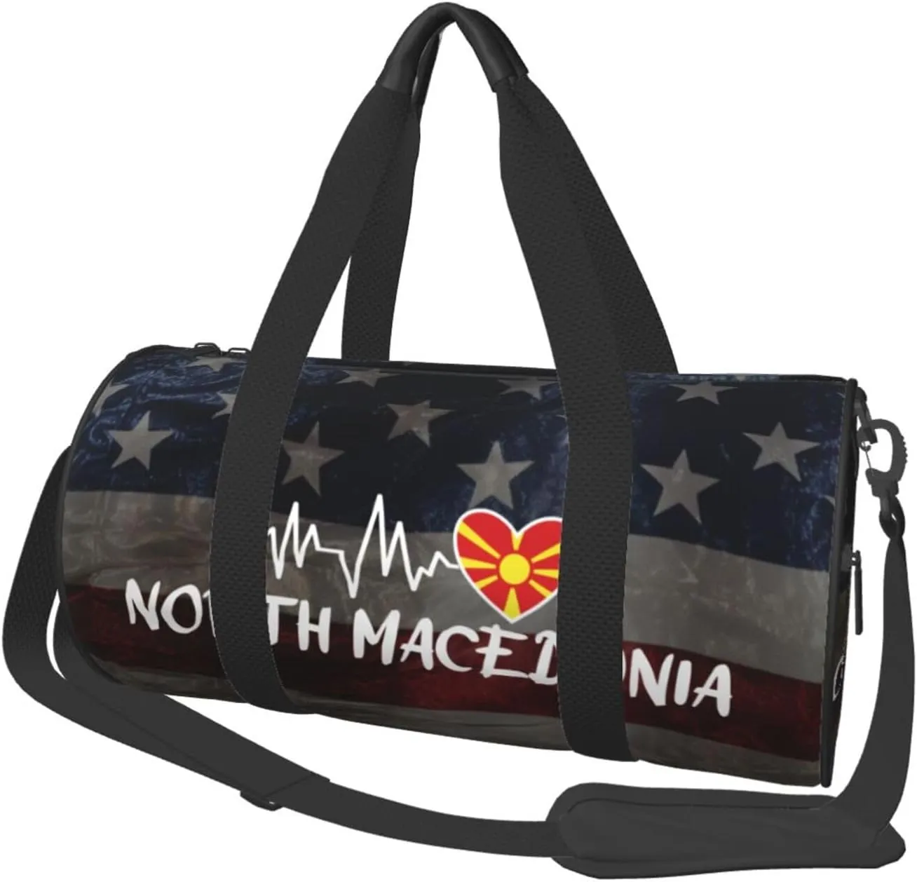 North Macedonia Heartbeat Duffel Bag Gym Bag Travel Sports Tote Large Foldable Beach Swim Yoga0