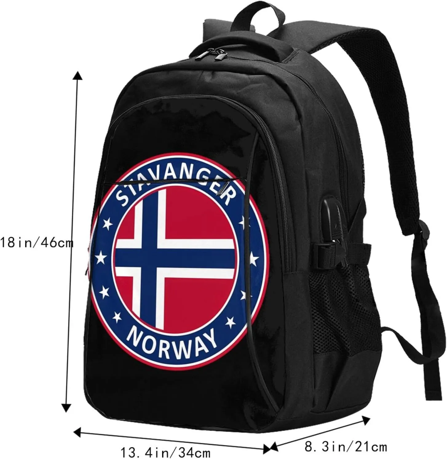Norway Norwegian Flag Business Laptop Backpack Travel Backpacks Outdoor Rucksack Large Bag Daypack with USB Charging Port Multi-Pocket for Hiking Camping