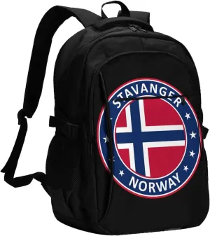 Norway Norwegian Flag Business Laptop Backpack Travel Backpacks Outdoor Rucksack Large Bag Daypack with USB Charging Port Multi-Pocket for Hiking Camping