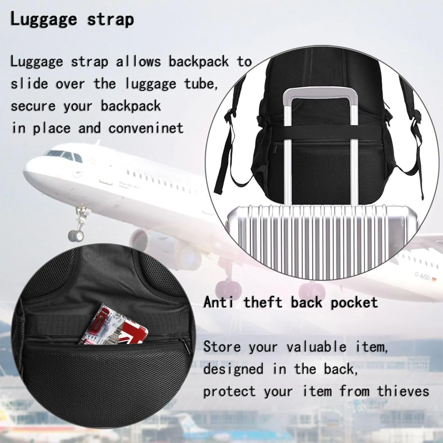 Norway Norwegian Flag Round Business Laptop Backpack Travel Backpacks Outdoor Rucksack Large Bag Daypack with USB Charging Port Multi-Pocket for Hiking Camping